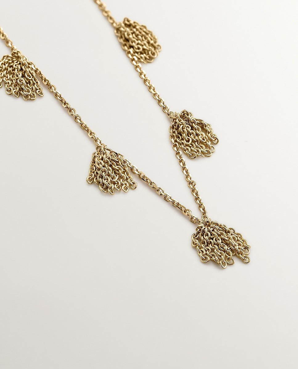 Colar de Ouro Amarelo de 9k com Pompons de Corrente Ouro-3
