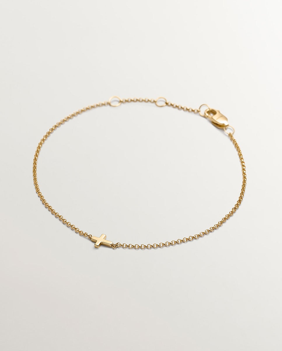Pulseira de Ouro Amarelo de 9k com Cruz Ouro-1