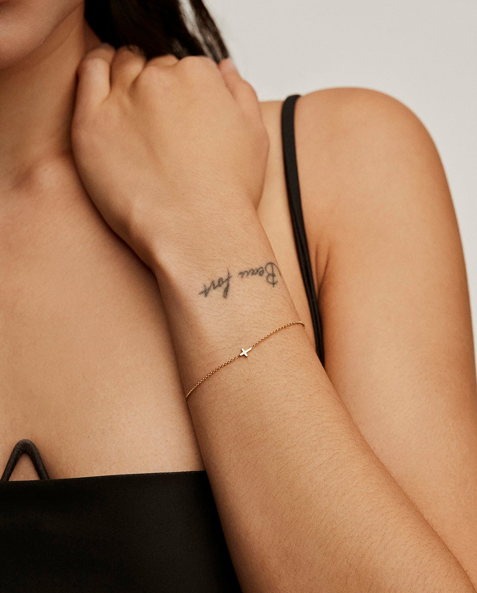 Pulseira de Ouro Amarelo de 9k com Cruz Ouro-2