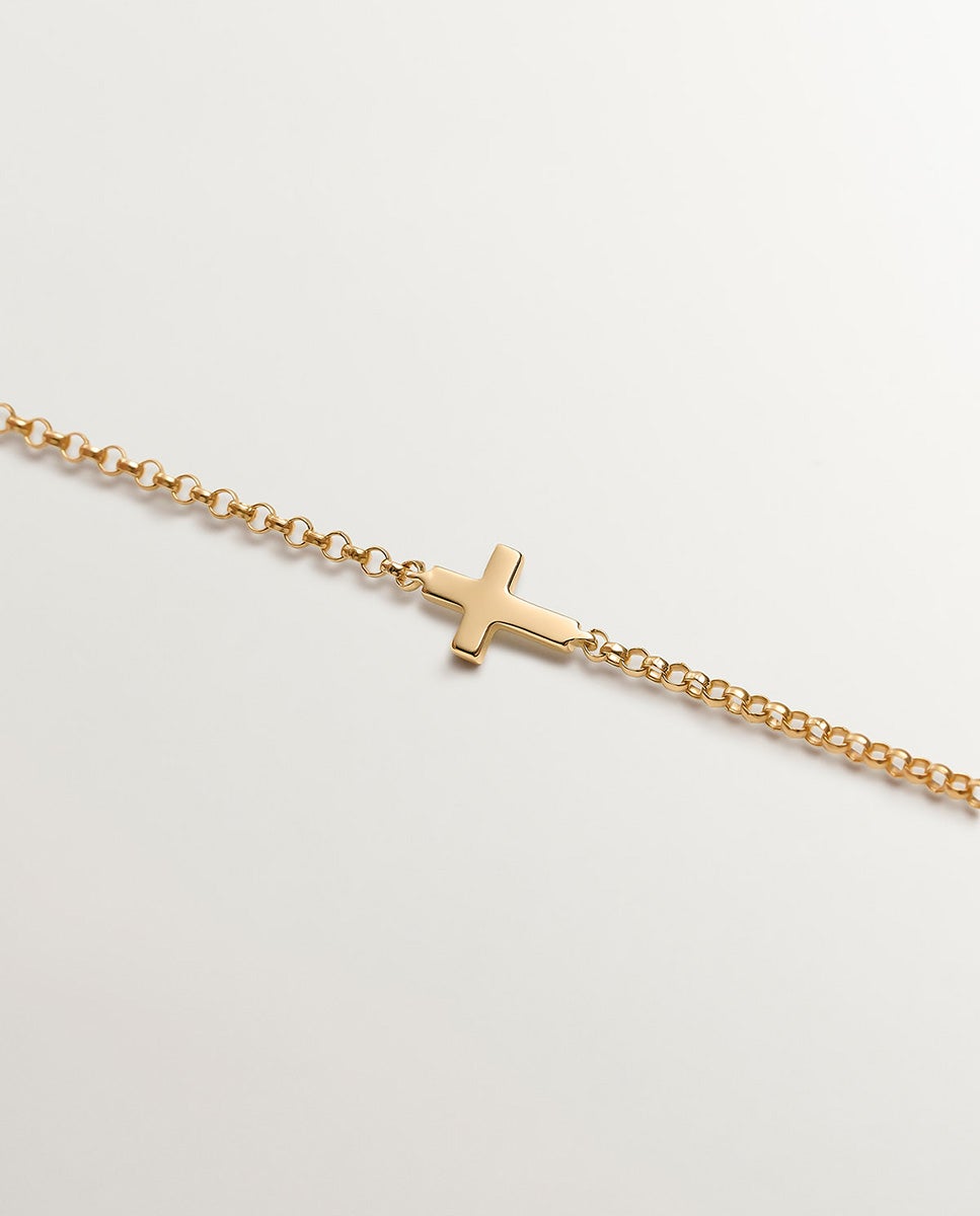 Pulseira de Ouro Amarelo de 9k com Cruz Ouro-5