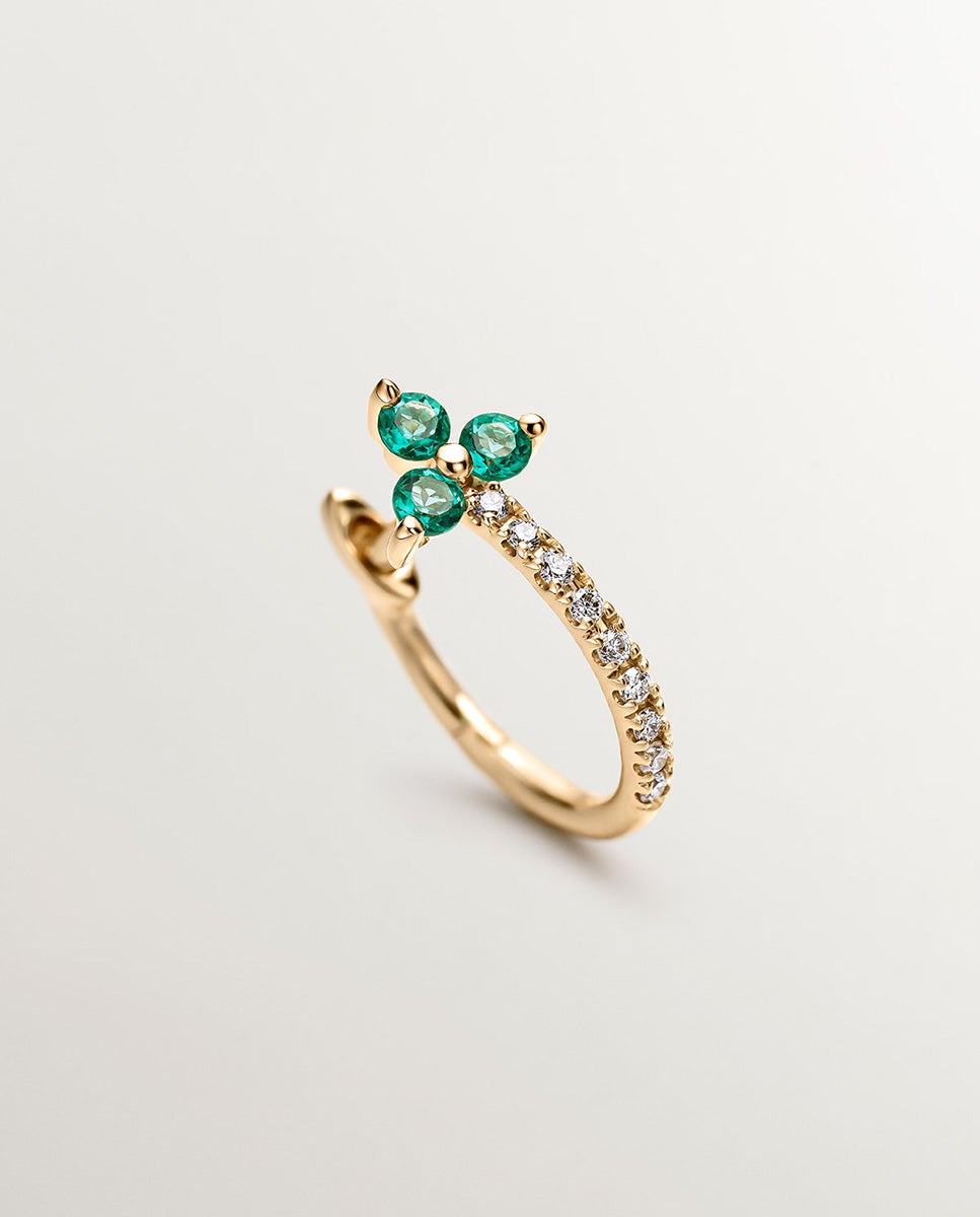Pendiente Individual de Ouro Amarelo de 9k com Diamantes e Esmeraldas Verde-3
