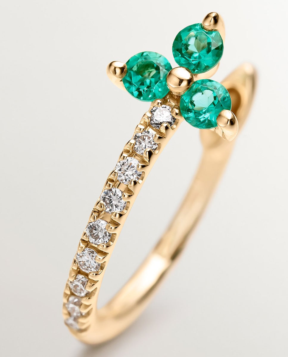 Pendiente Individual de Ouro Amarelo de 9k com Diamantes e Esmeraldas Verde-5