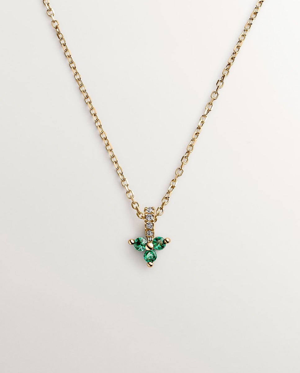 Pendentes de Ouro Amarelo de 9k com Trevo de Esmeraldas e Diamantes Verde-1