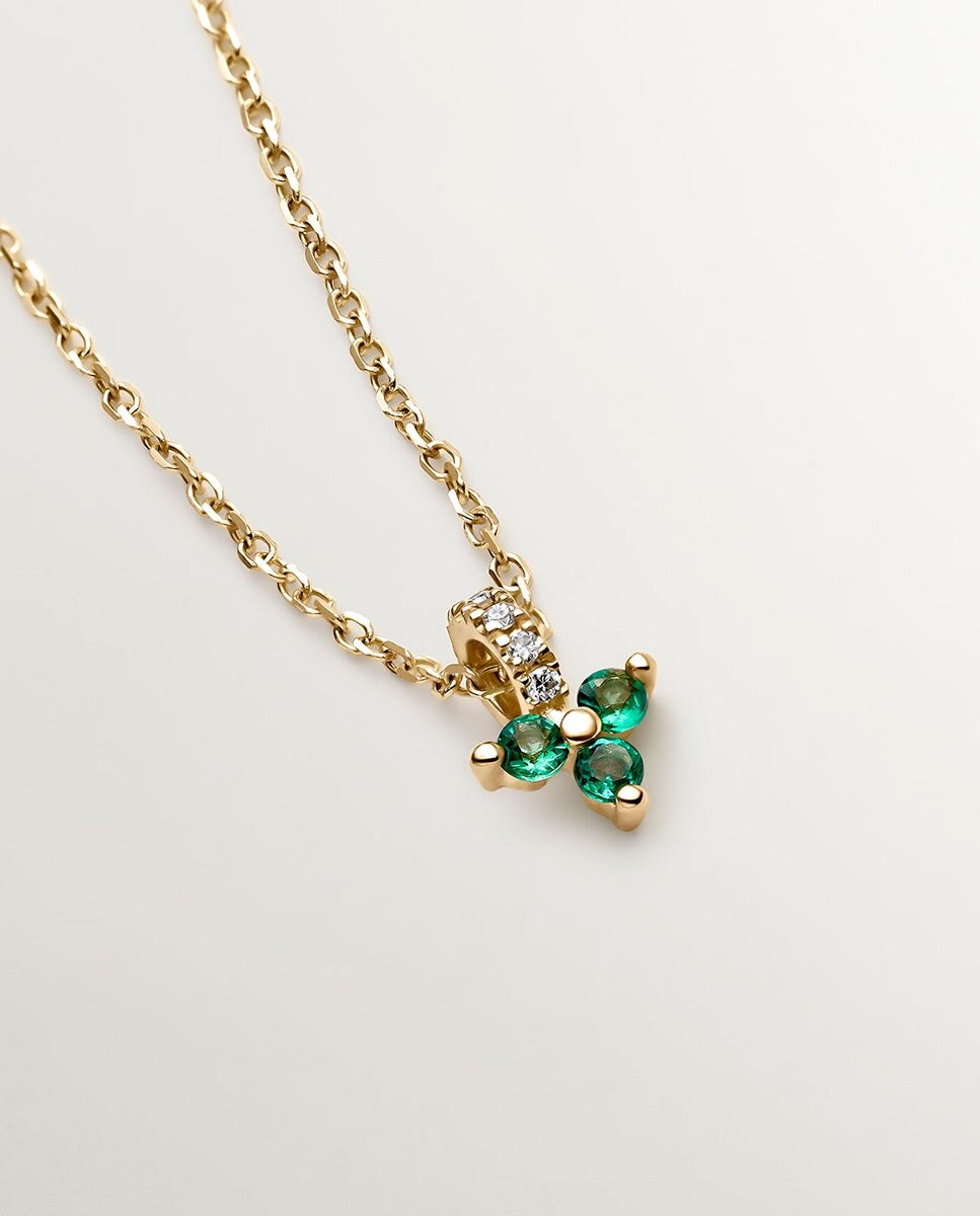 Pendentes de Ouro Amarelo de 9k com Trevo de Esmeraldas e Diamantes Verde-3