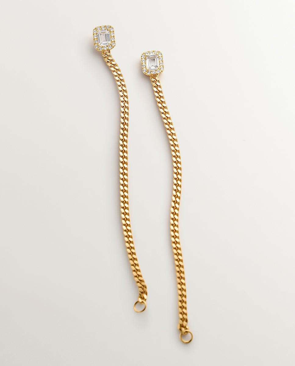 Imagem 0 de Brincos de Corrente Barbada de Prata 925 Banhada a Ouro Amarelo de 18k com Topázios