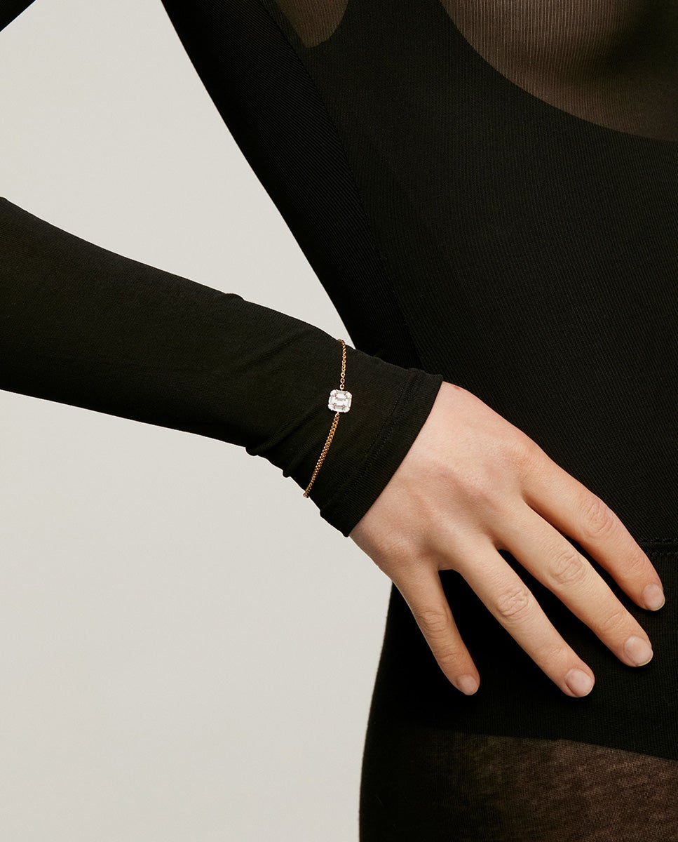 Pulseira de Prata 925 Banhada em Ouro Amarelo de 18k com Topázios Brancos Branco-4