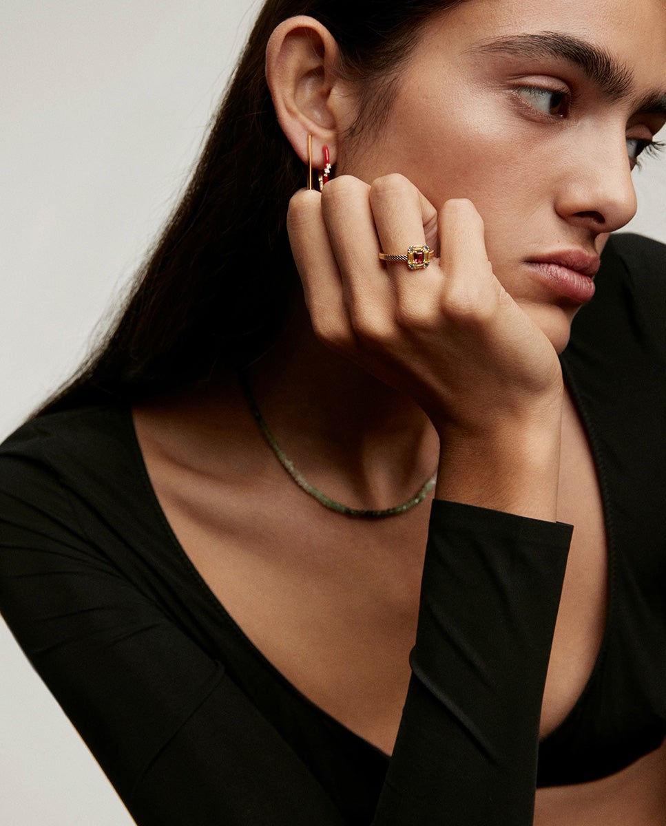 Anel de Prata 925 Banhada em Ouro Amarelo de 18k com Rodolita, Peridoto e Topázio Multicolor-5