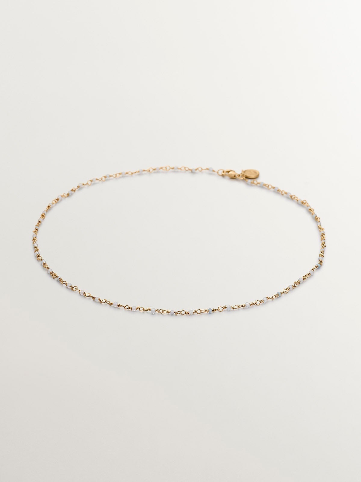Corrente de Prata 925 Banhada em Ouro Amarelo de 18K com Bolas de Água-marinha Branco-1