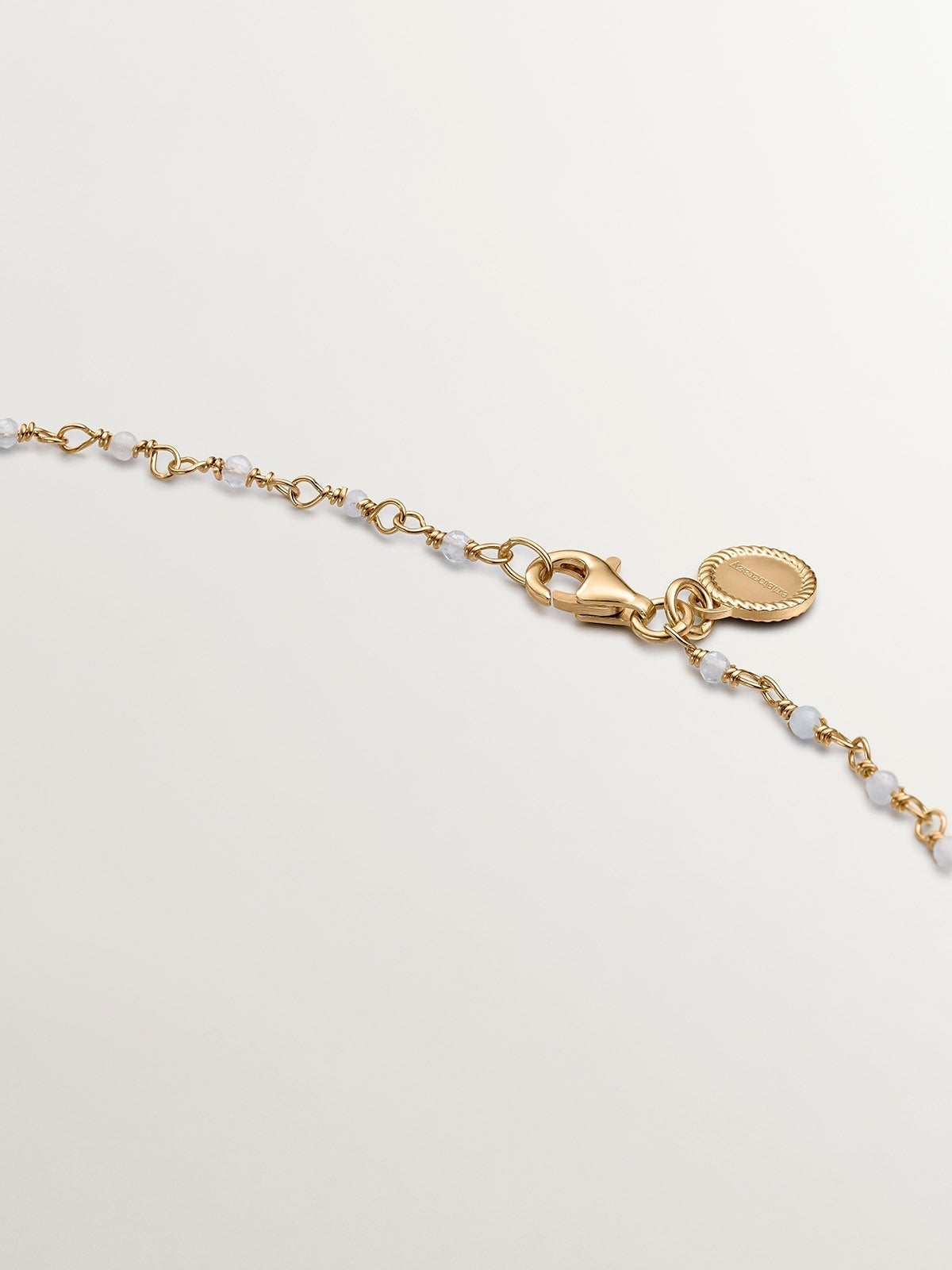 Corrente de Prata 925 Banhada em Ouro Amarelo de 18K com Bolas de Água-marinha Branco-3