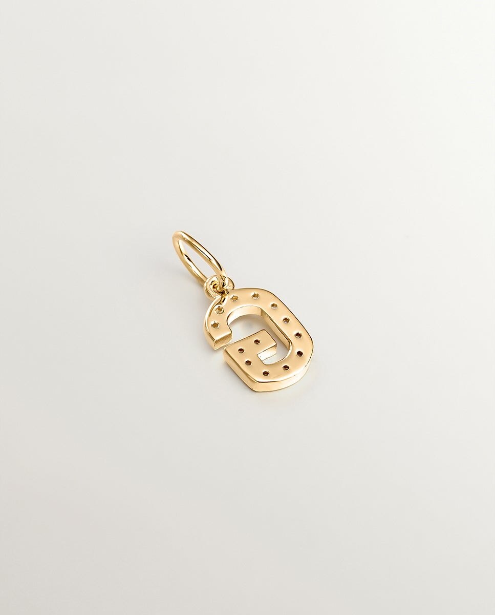 Charm de Prata 925 Banhada em Ouro Amarelo de 18k e Topázios Brancos Inicial G Branco-2