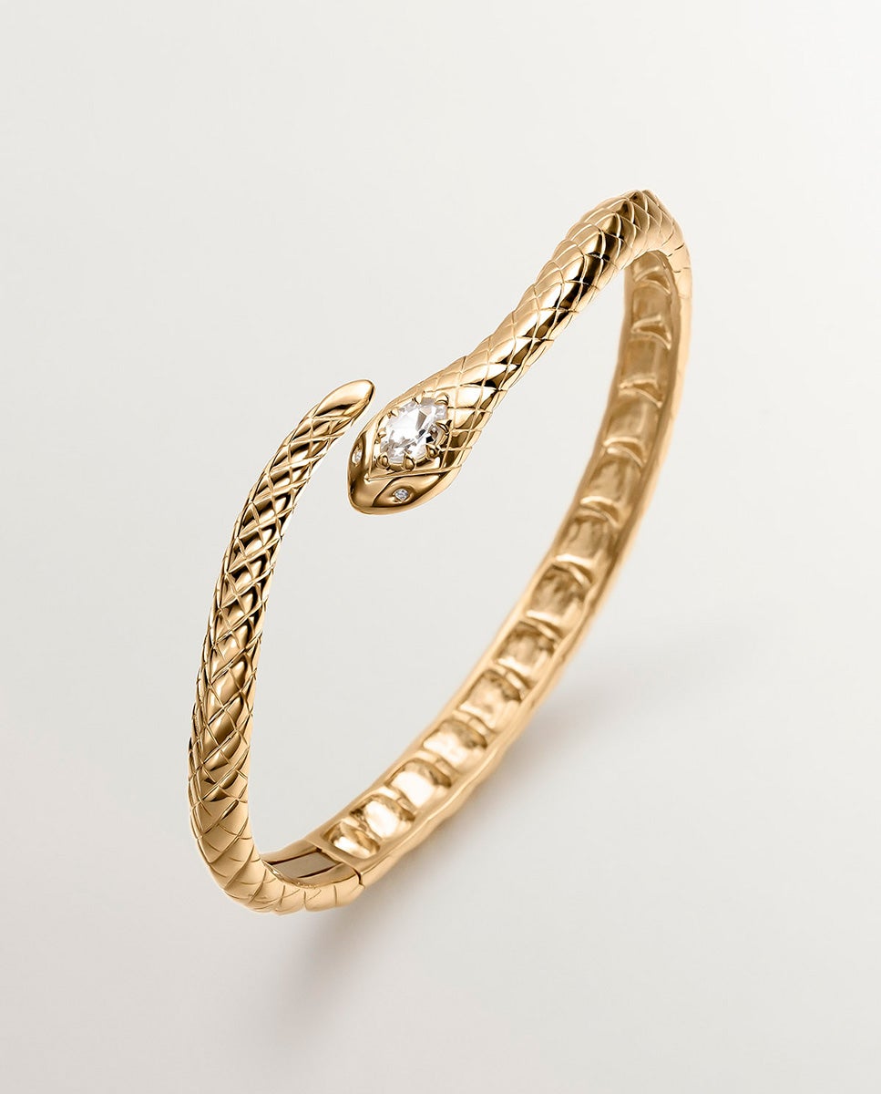 Imagem 0 de Bracelete de Prata 925 Banhada em Ouro Amarelo de 18k com Forma de Serpente, Topázios e Safiras Brancas