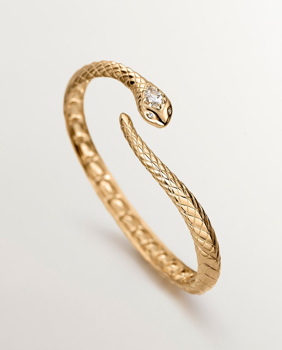 Imagem 0 de Bracelete de Prata 925 Banhada em Ouro Amarelo de 18k com Forma de Serpente, Topázios e Safiras Brancas