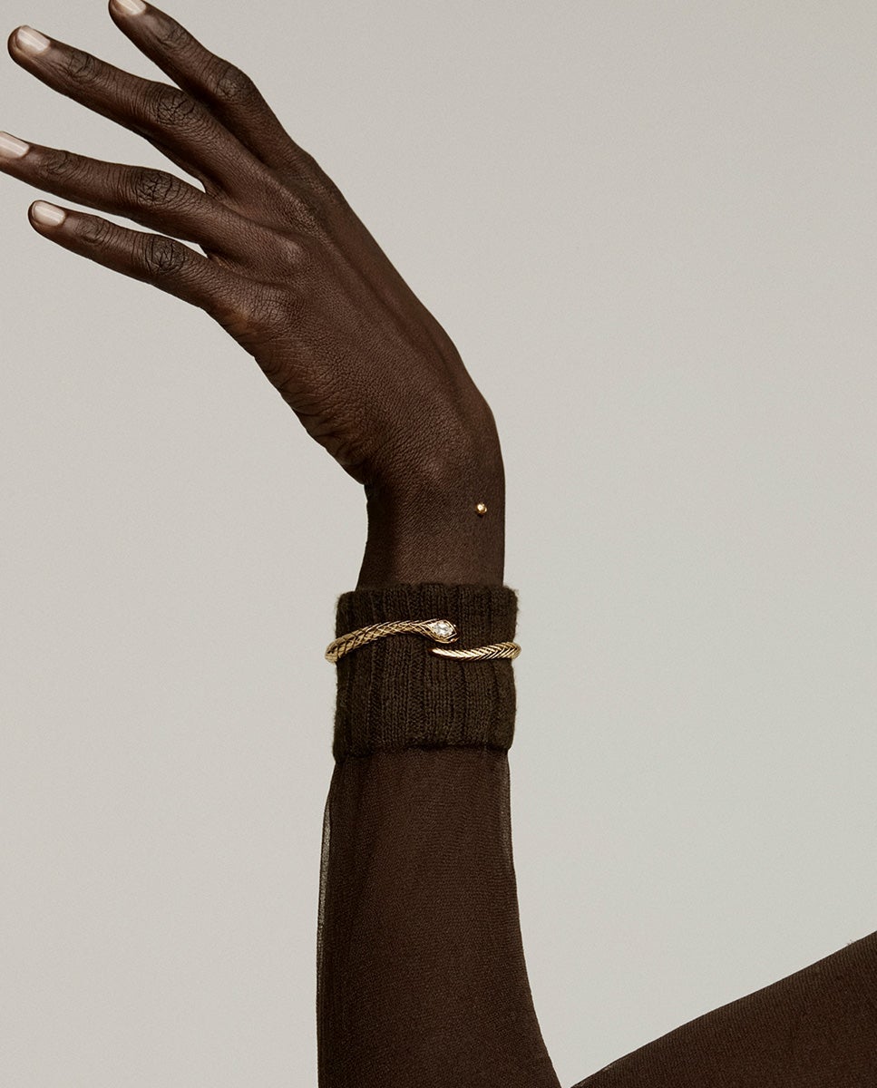 Bracelete de Prata 925 Banhada a Ouro Amarelo de 18k com Forma de Serpente, Topázios e Safiras Brancas Branco-6