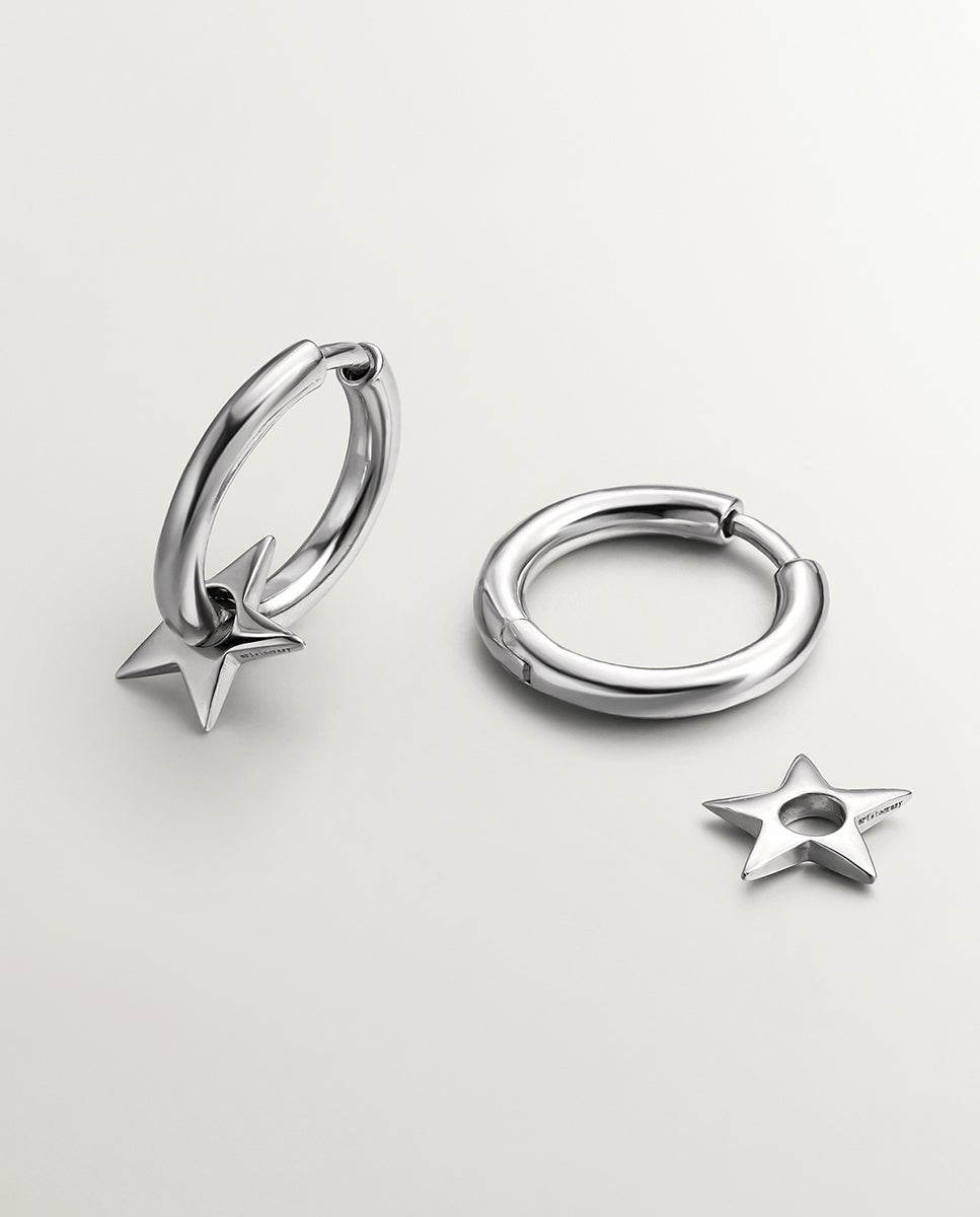 Brincos de Argola Pequenos de Prata 925 com Estrela Prata-3
