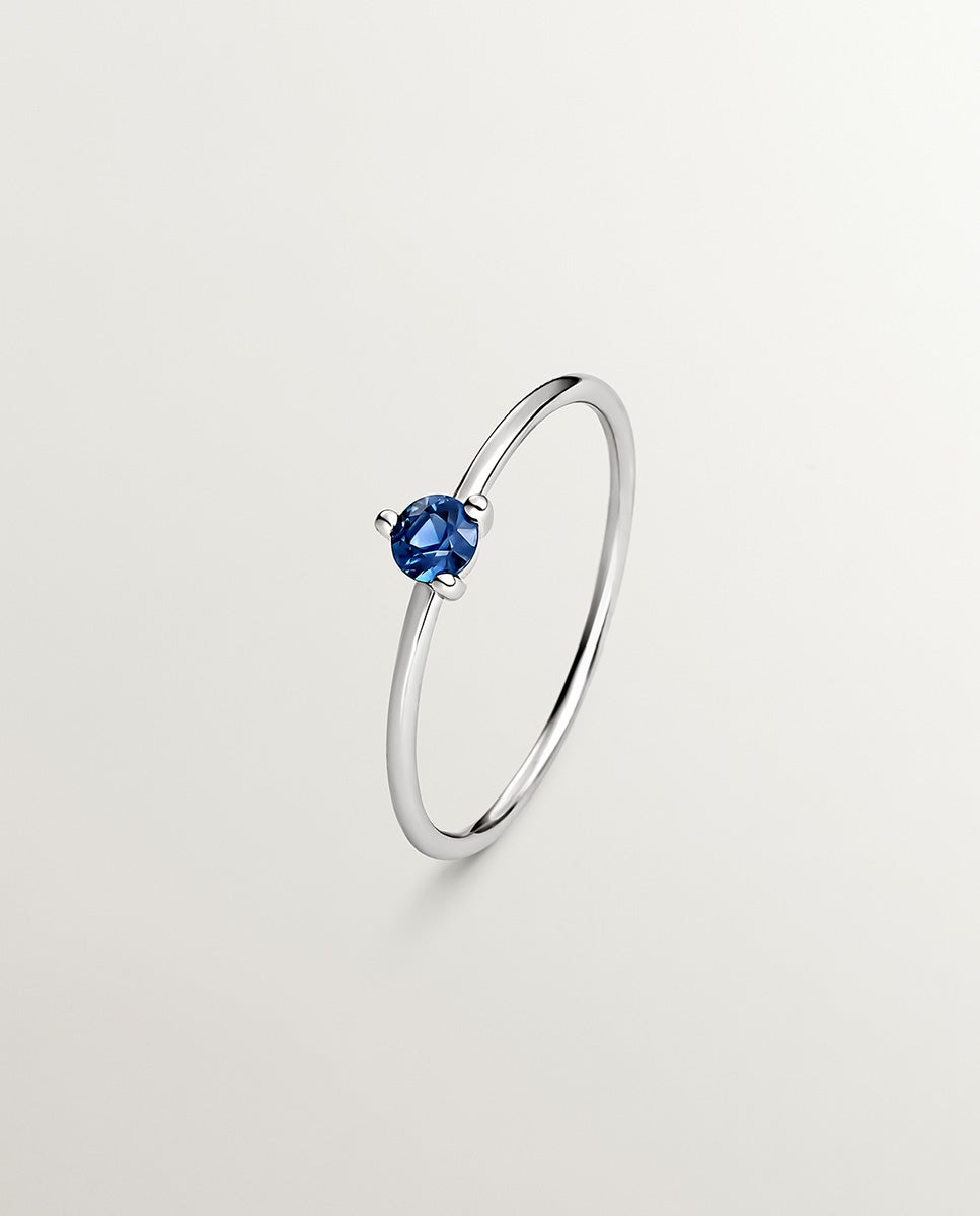 Anel de Ouro Branco de 9k com Safira Azul Azul-1