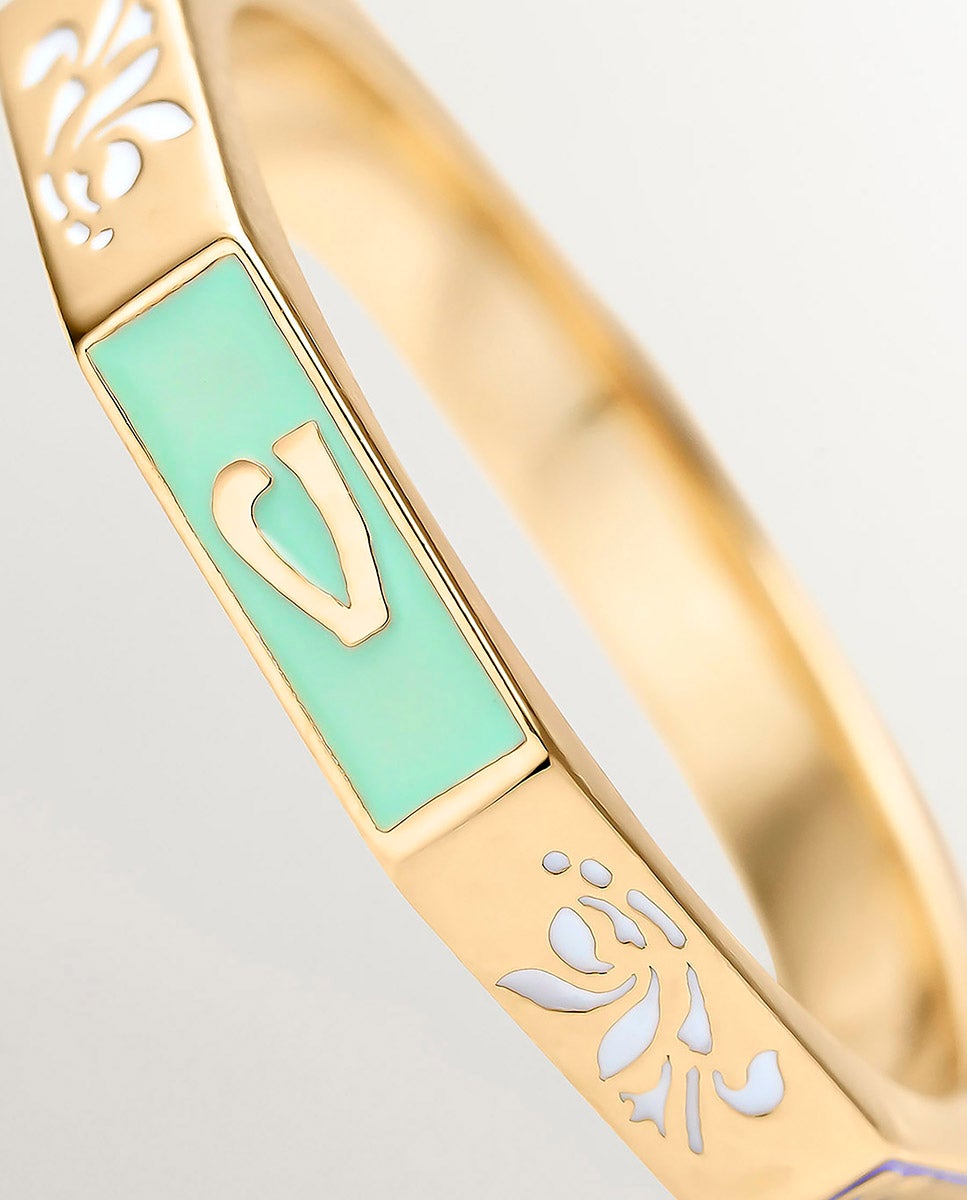 Anel de Prata 925 Banhada em Ouro Amarelo de 18k com Esmalte de Cores e Número Cinco Multicolor-5