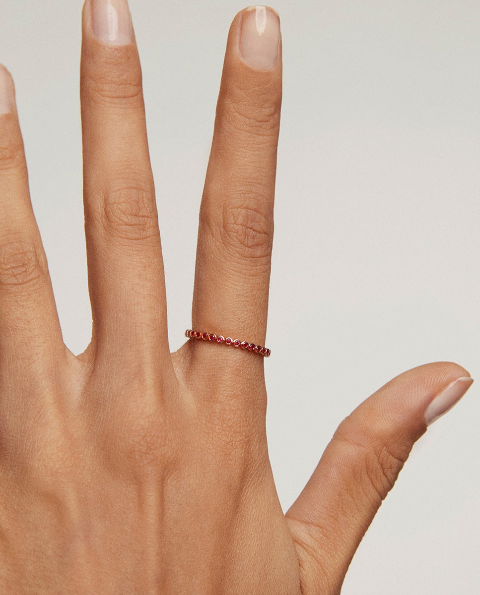 Anel de Ouro Rosa de 9k com Rubis Vermelho-4