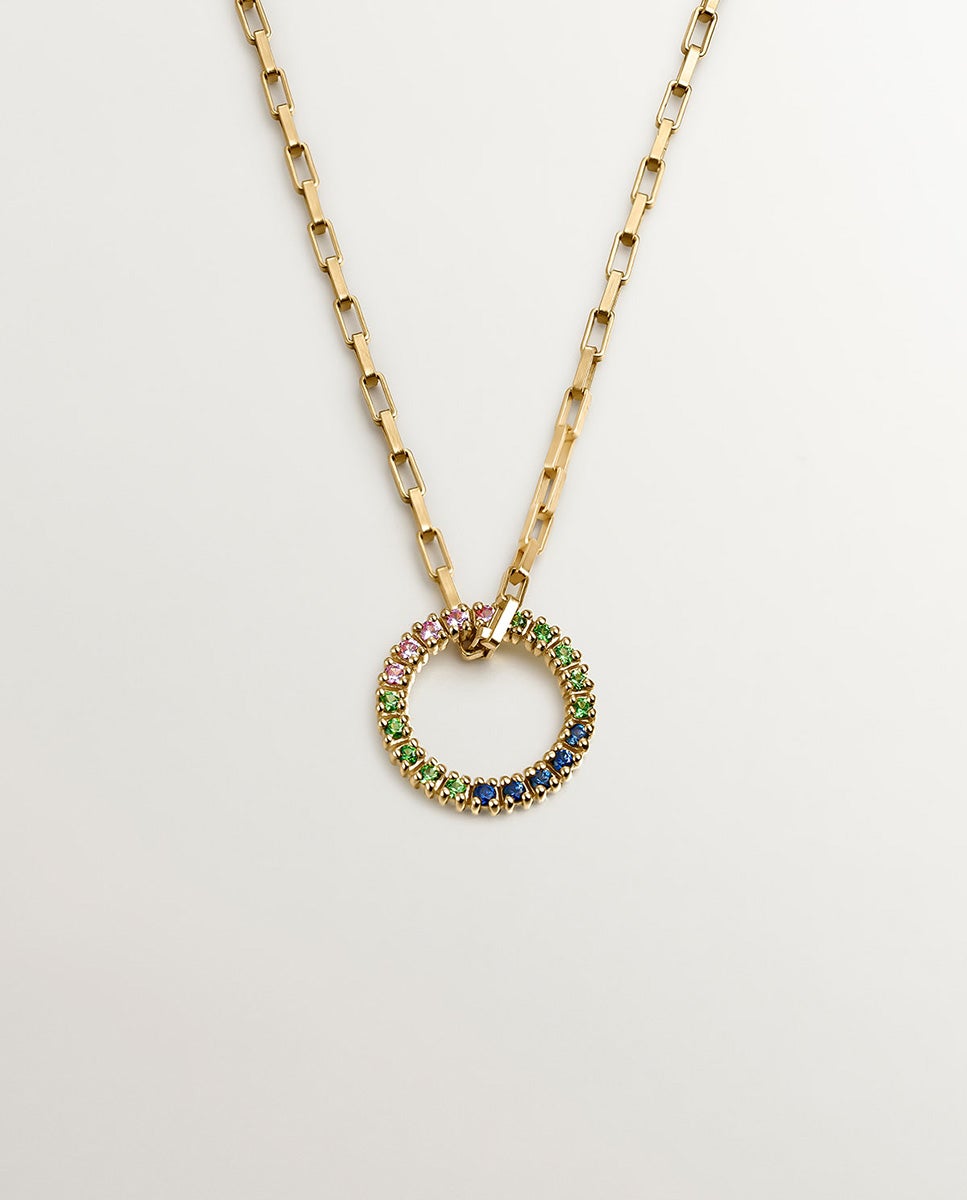 Pendente de Prata 925 Banhada em Ouro Amarelo de 18k com Tsavoritas e Safiras Multicolor Multicolor-1