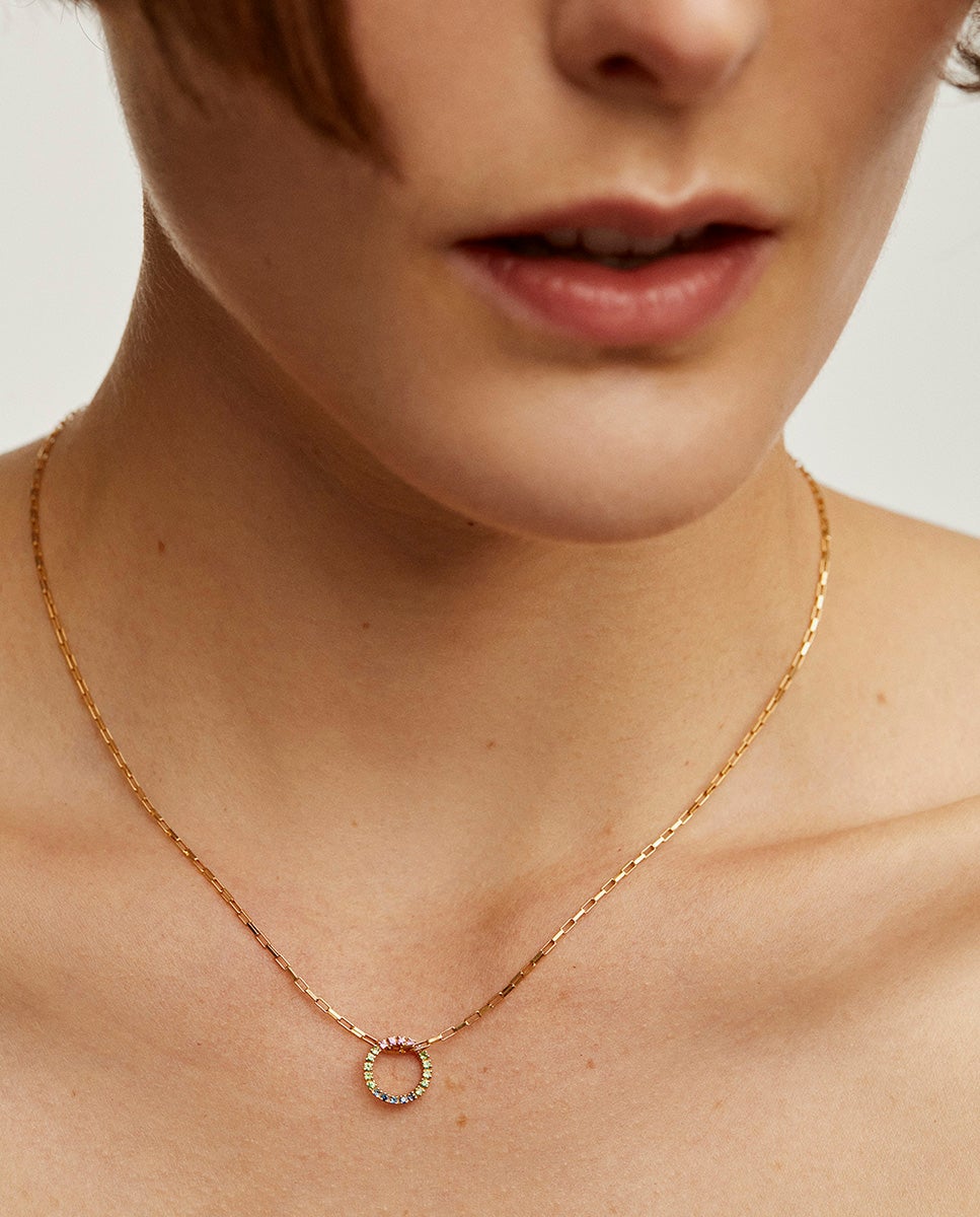 Pendente de Prata 925 Banhada em Ouro Amarelo de 18k com Tsavoritas e Safiras Multicolor Multicolor-2