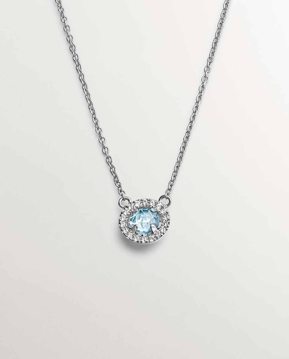 Imagem 0 de Colar de Prata 925 com Topázio Azul e Safiras Brancas