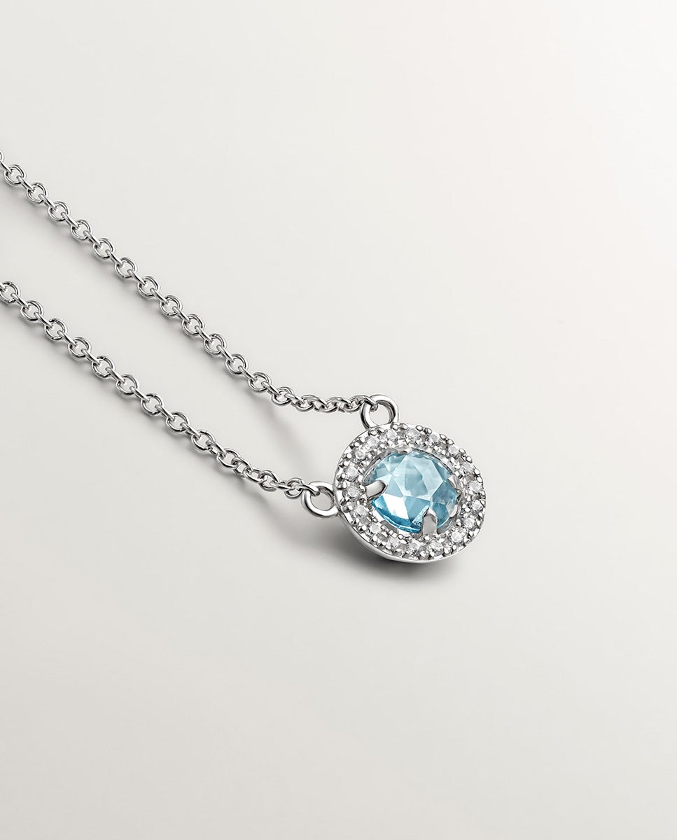 Colar de Prata 925 com Topázio Azul e Safiras Brancas Azul-3