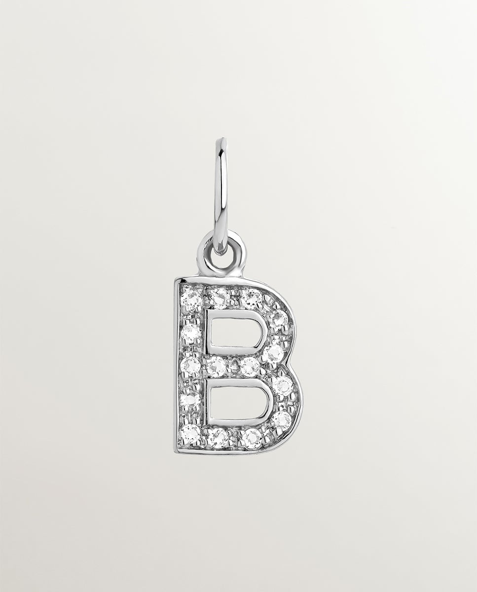 Charm de Prata 925 e Topázios Brancos Inicial B Branco-1