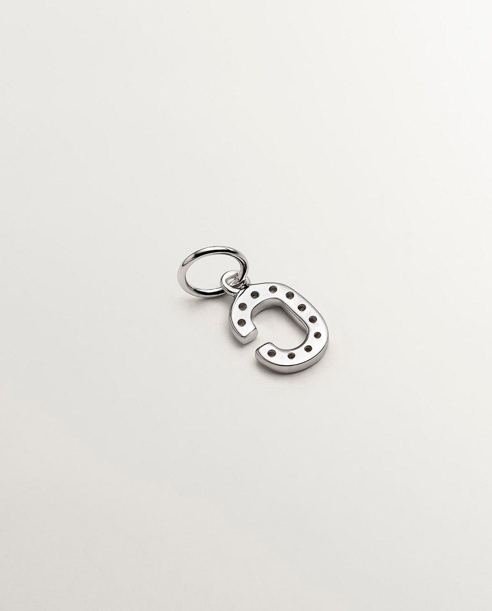 Charm de Prata 925 e Topázios Brancos Inicial C Branco-3
