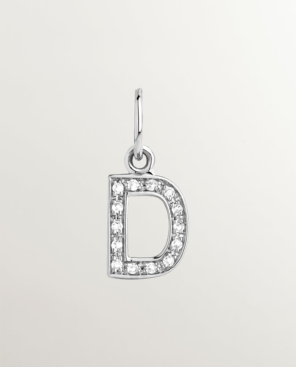 Charm de Prata 925 e Topázios Brancos Inicial D Branco-1