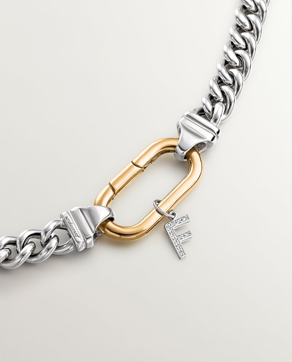 Charm de Prata 925 e Topázios Brancos Inicial F Branco-2