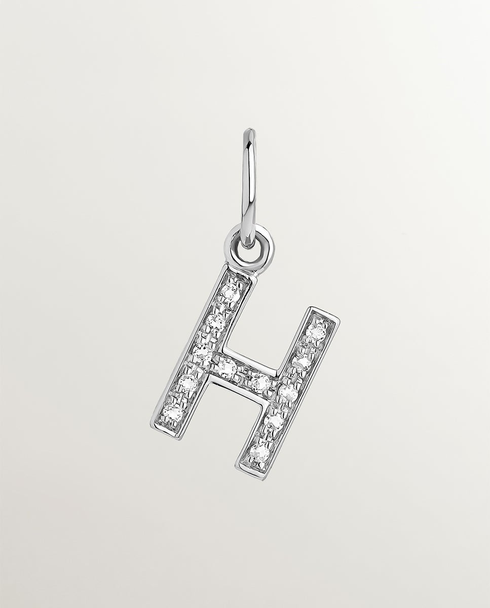 Charm de Prata 925 e Topázios Brancos Inicial H Branco-1