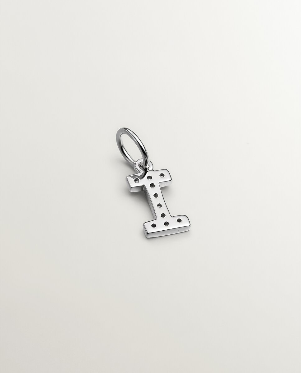 Charm de Prata 925 e Topázios Brancos Inicial I Branco-3