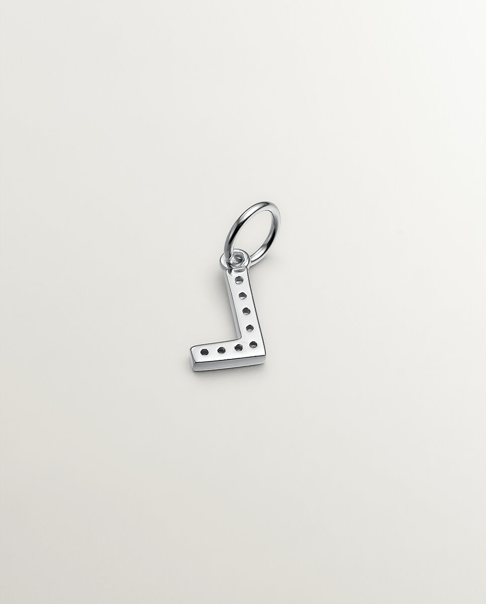 Charm de Prata 925 e Topázios Brancos Inicial L Branco-2