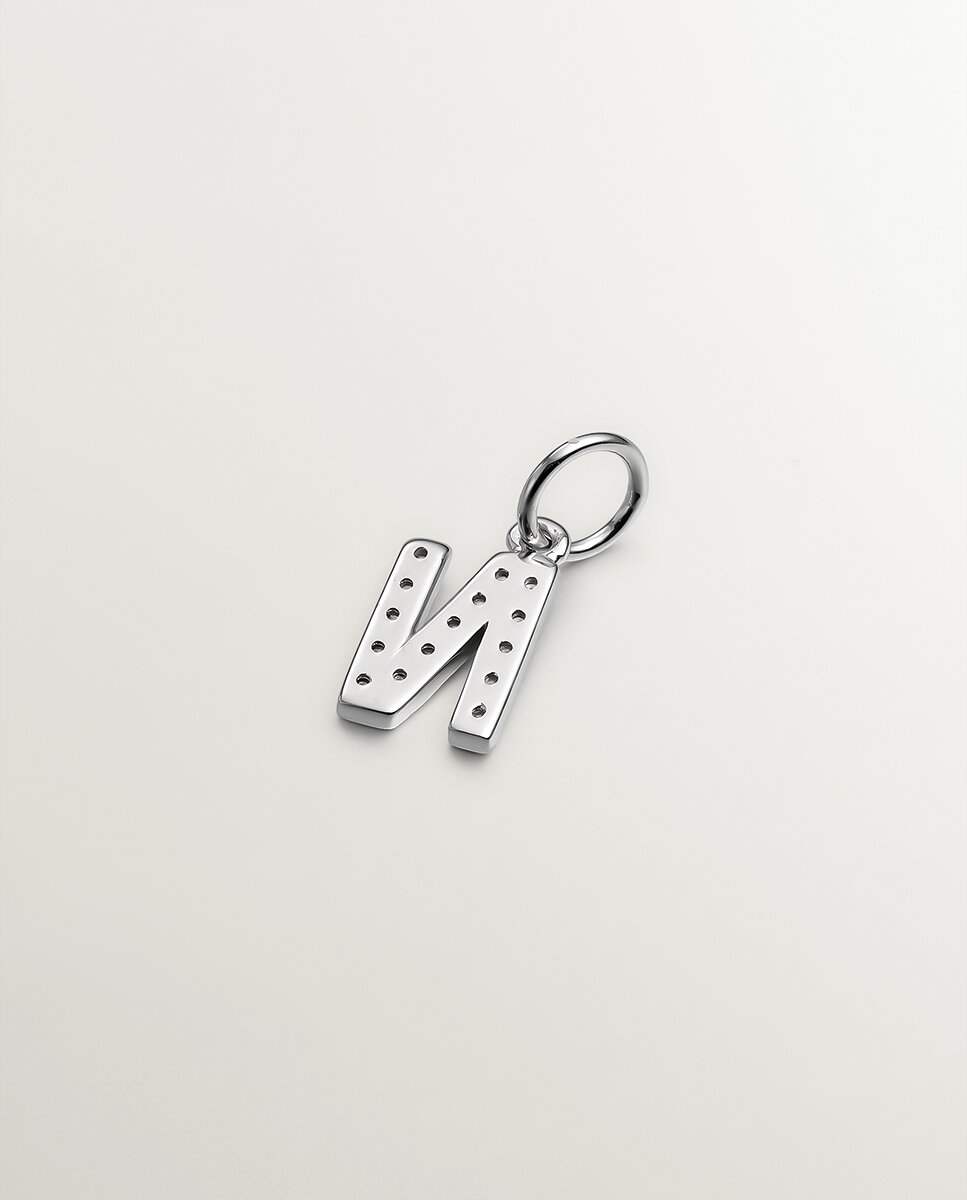 Charm de Prata 925 e Topázios Brancos Inicial N Branco-2