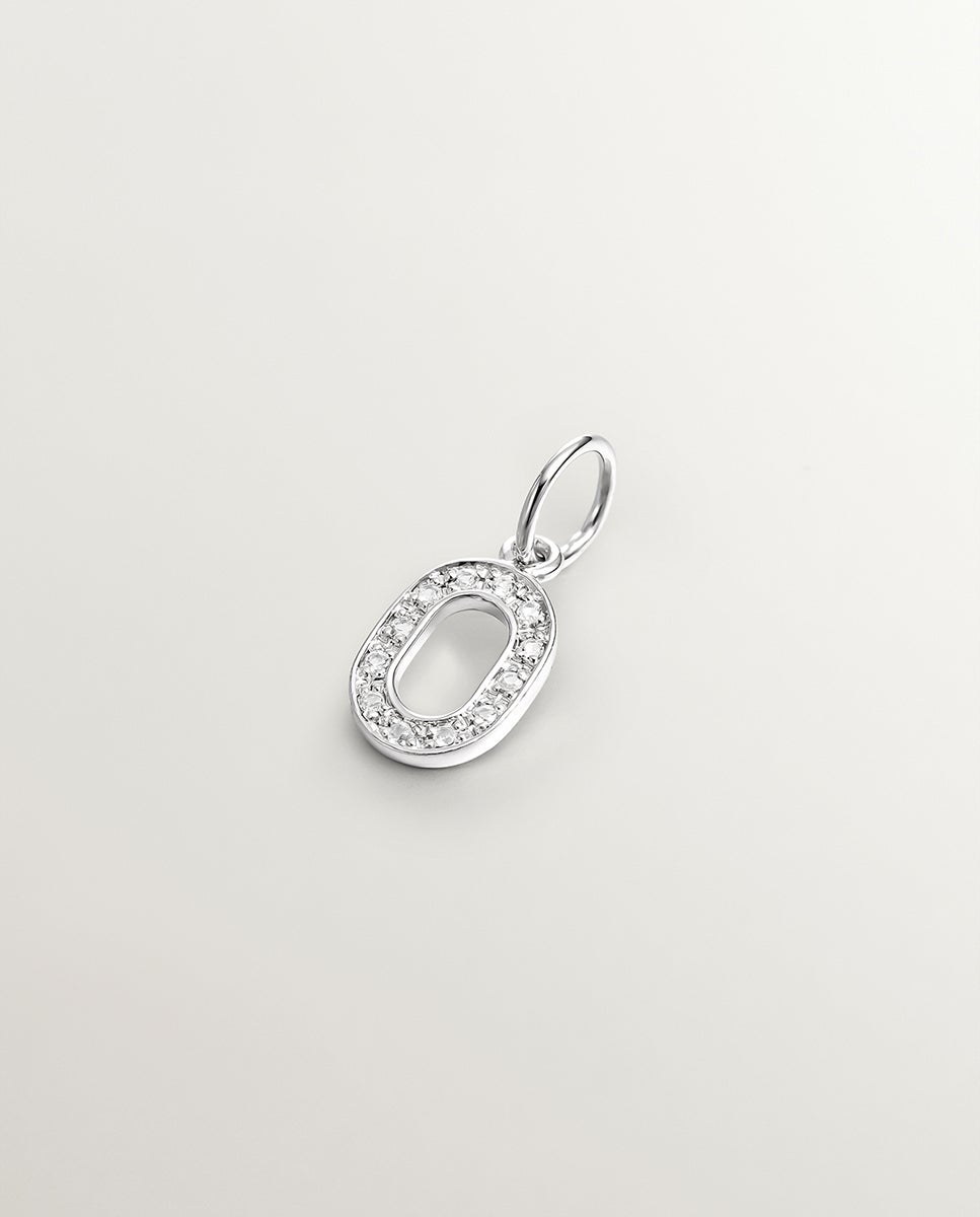 Charm de Prata 925 e Topázios Brancos Inicial o Branco-1