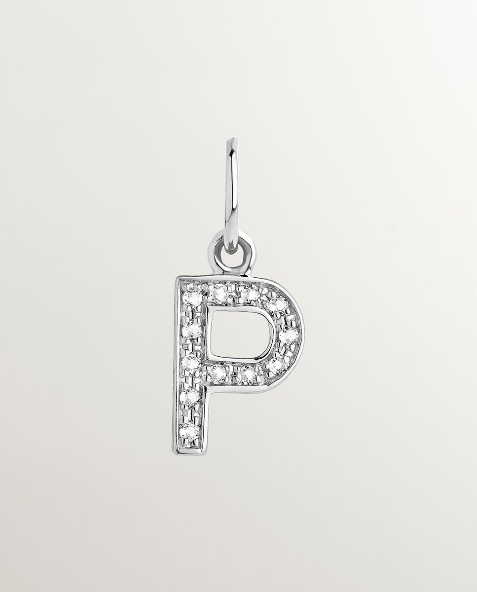 Charm de Prata 925 e Topázios Brancos Inicial P Branco-1