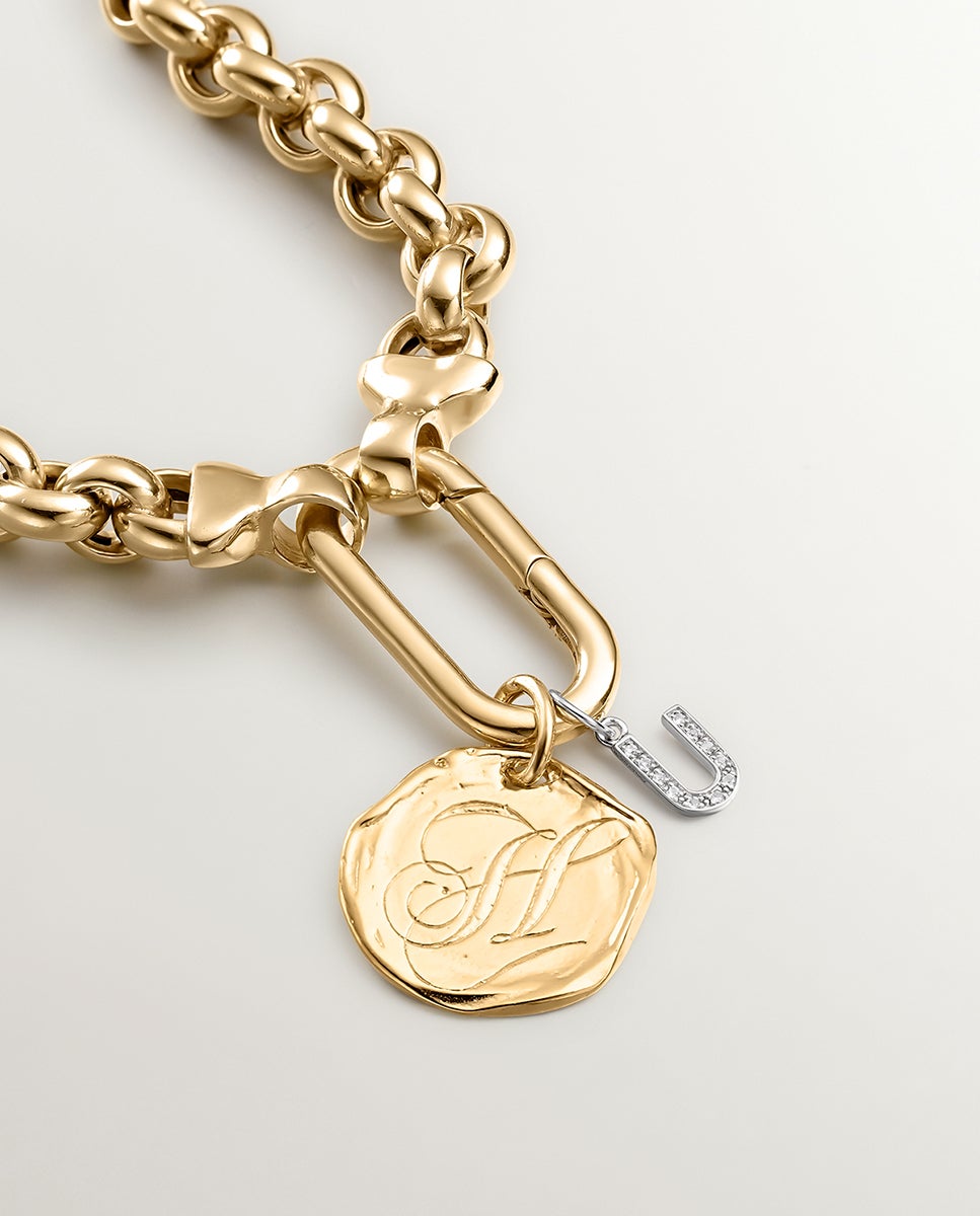 Charm de Prata 925 e Topázios Brancos Inicial U Branco-2