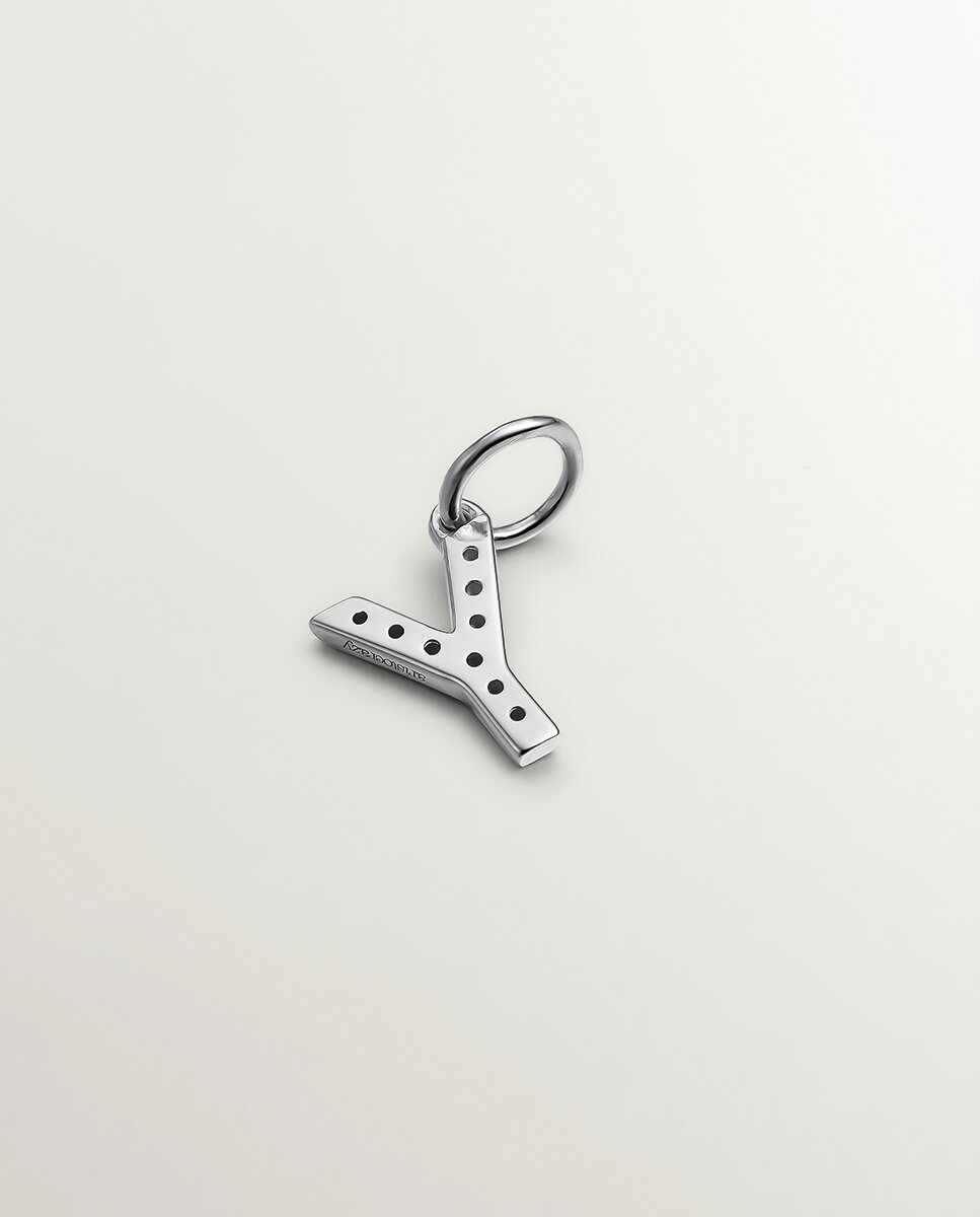 Charm de Prata 925 e Topázios Brancos Inicial Y Branco-2