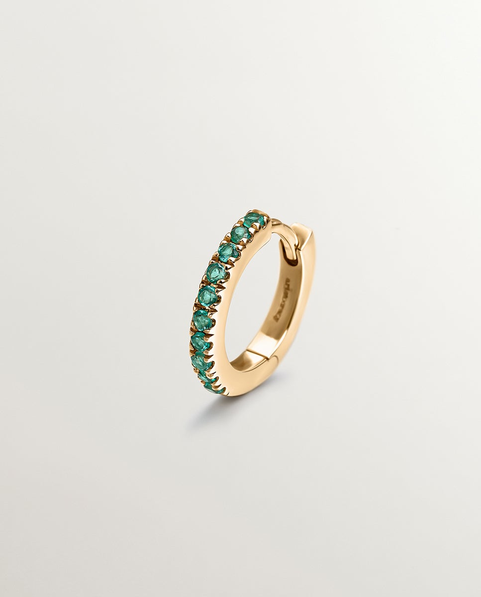 Brinco Individual Pequeno de Argola em Ouro Amarelo de 9k com Esmeraldas Verde-1