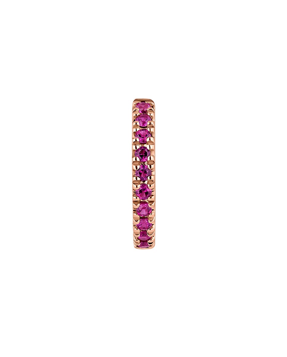 Brinco Individual de Argola Pequena de Ouro Rosa de 9k com Rubis Rosa-3