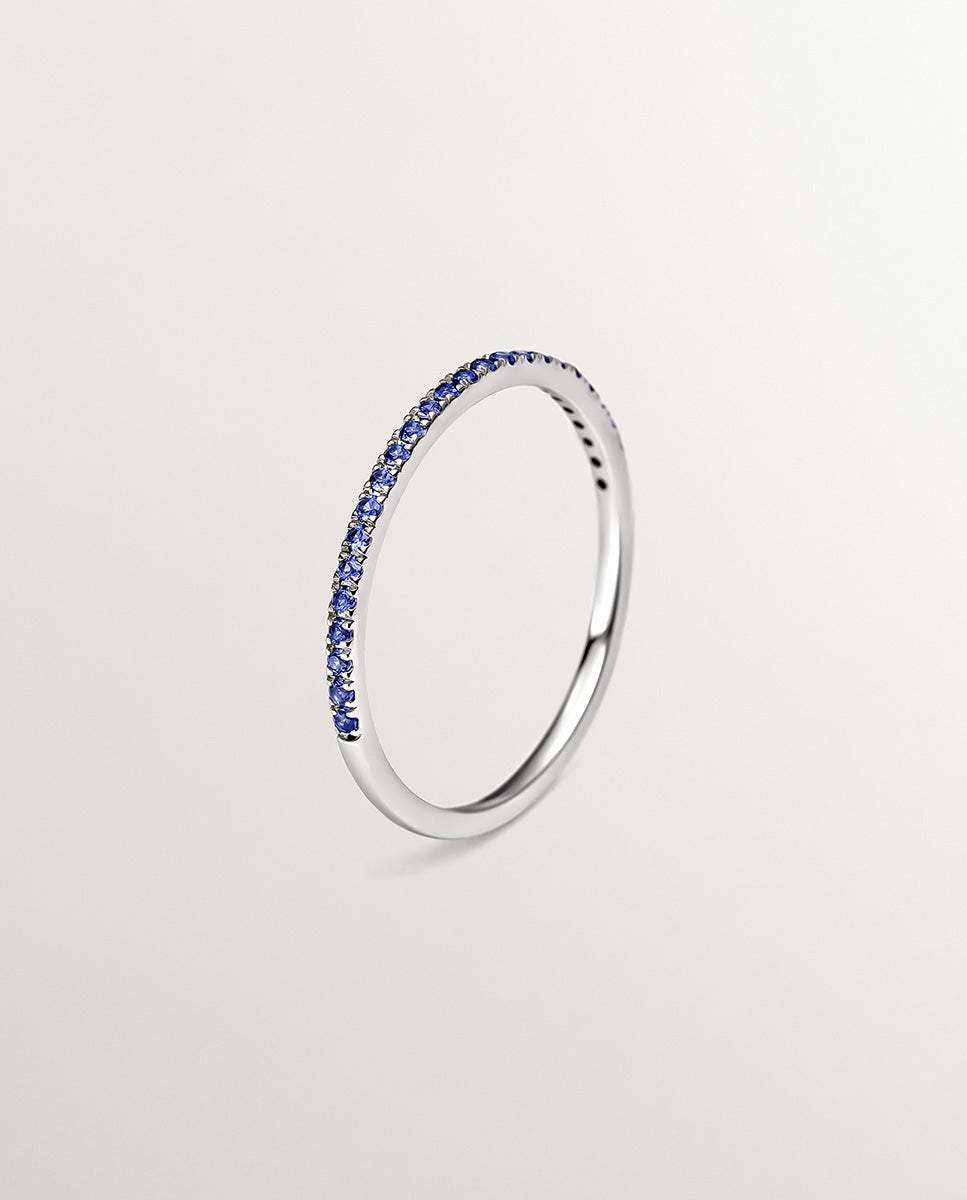 Anel de Ouro Branco de 9k com Safiras Azuis Azul-1