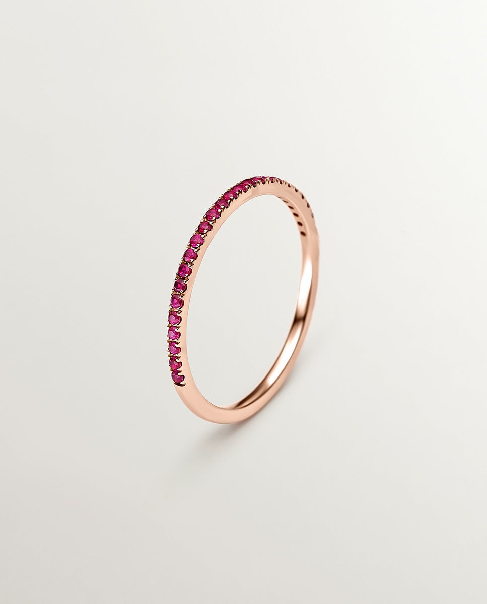 Anel de Ouro Rosa de 9k com Rubis Rosas Rosa-1