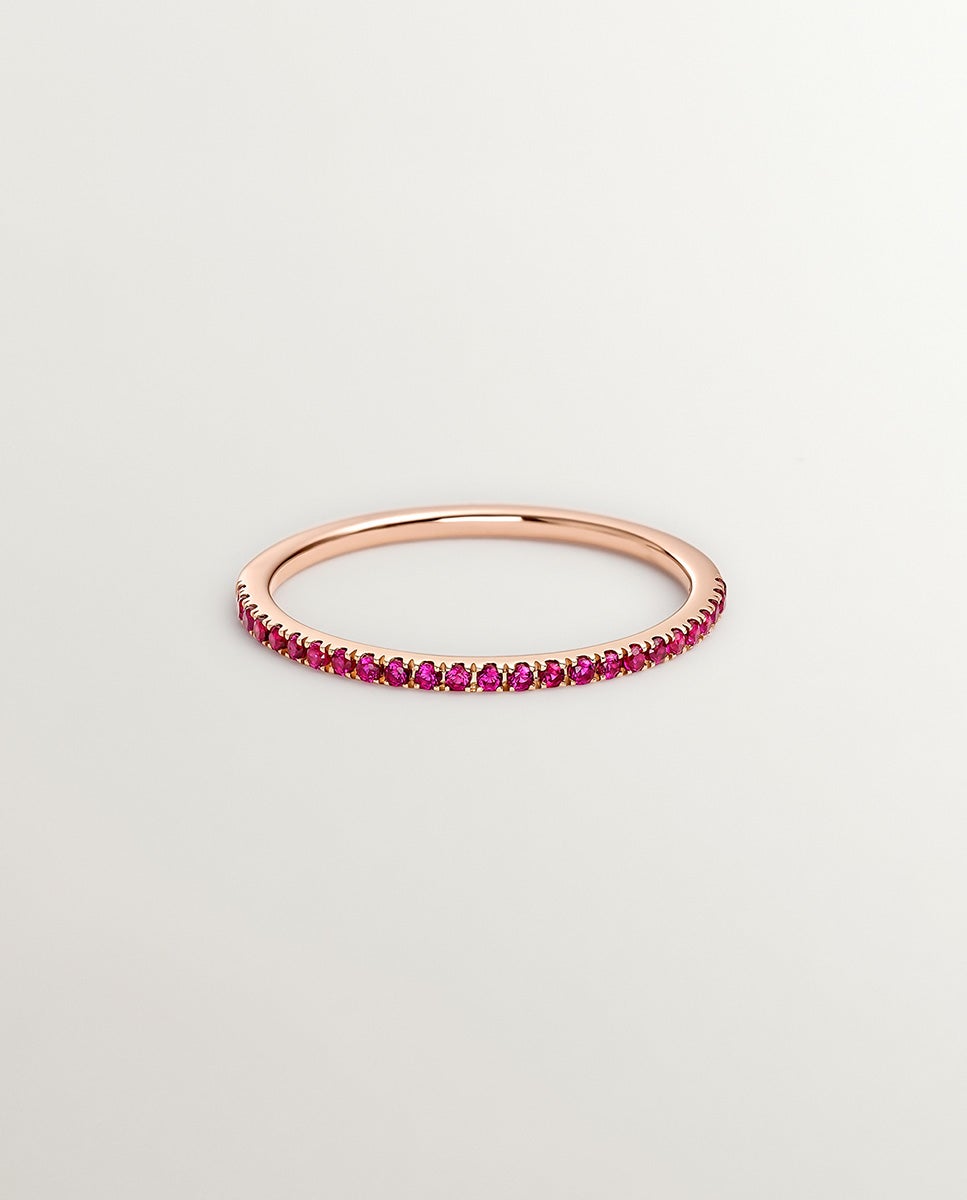 Anel de Ouro Rosa de 9k com Rubis Rosas Rosa-3