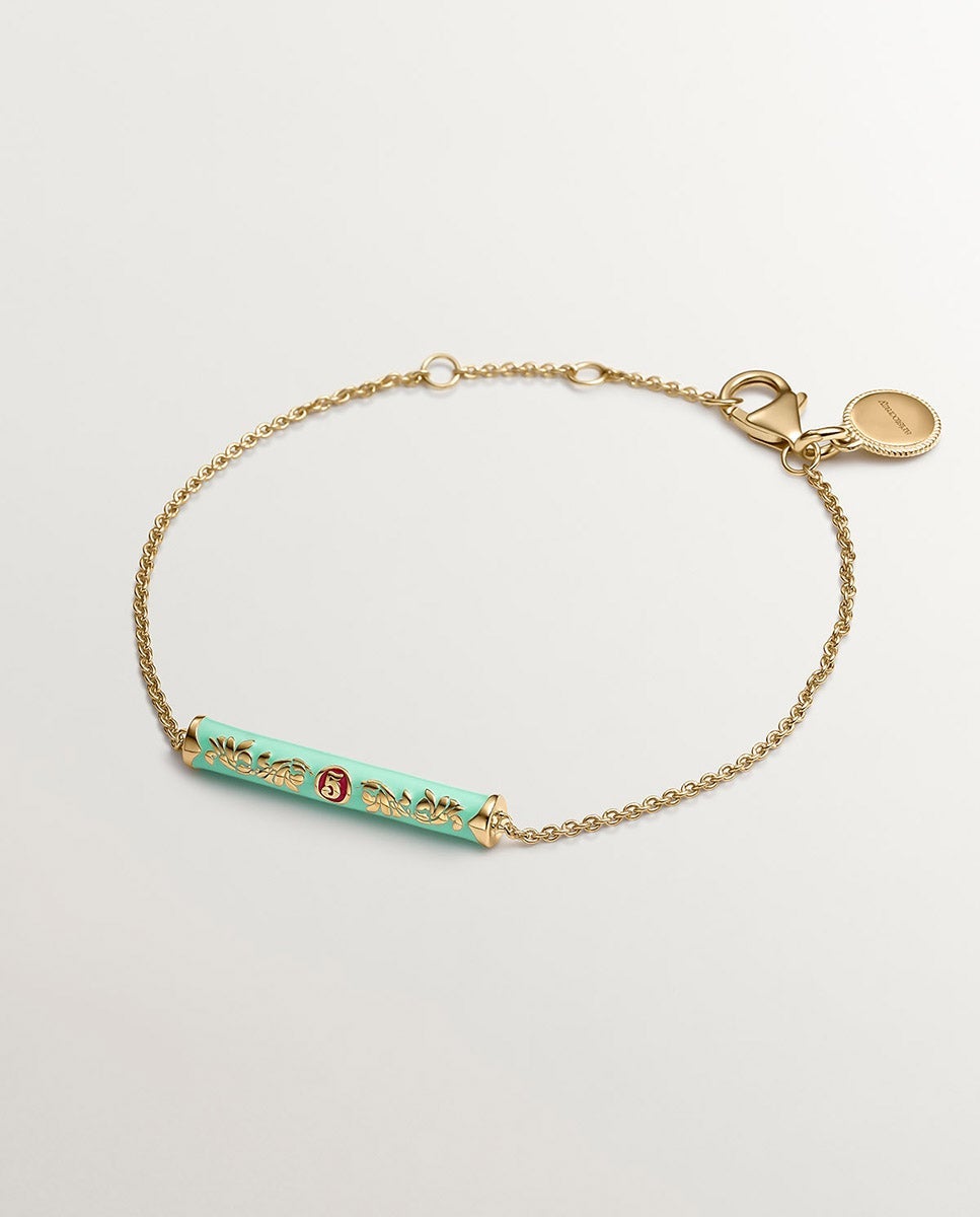 Pulseira de Prata 925 Banhada em Ouro Amarelo de 18k com Esmalte de Cores e Número Cinco Ouro-2
