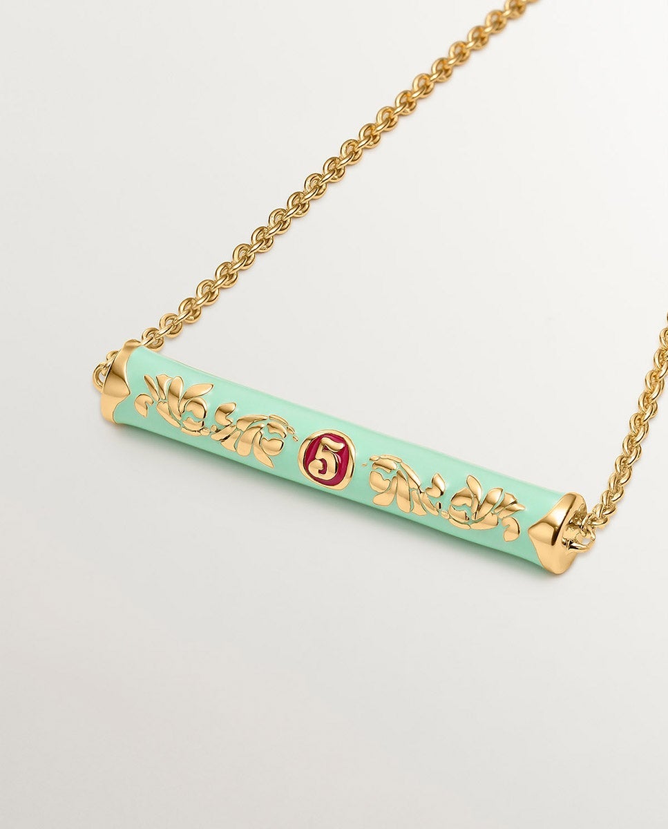 Pulseira de Prata 925 Banhada em Ouro Amarelo de 18k com Esmalte de Cores e Número Cinco Ouro-3
