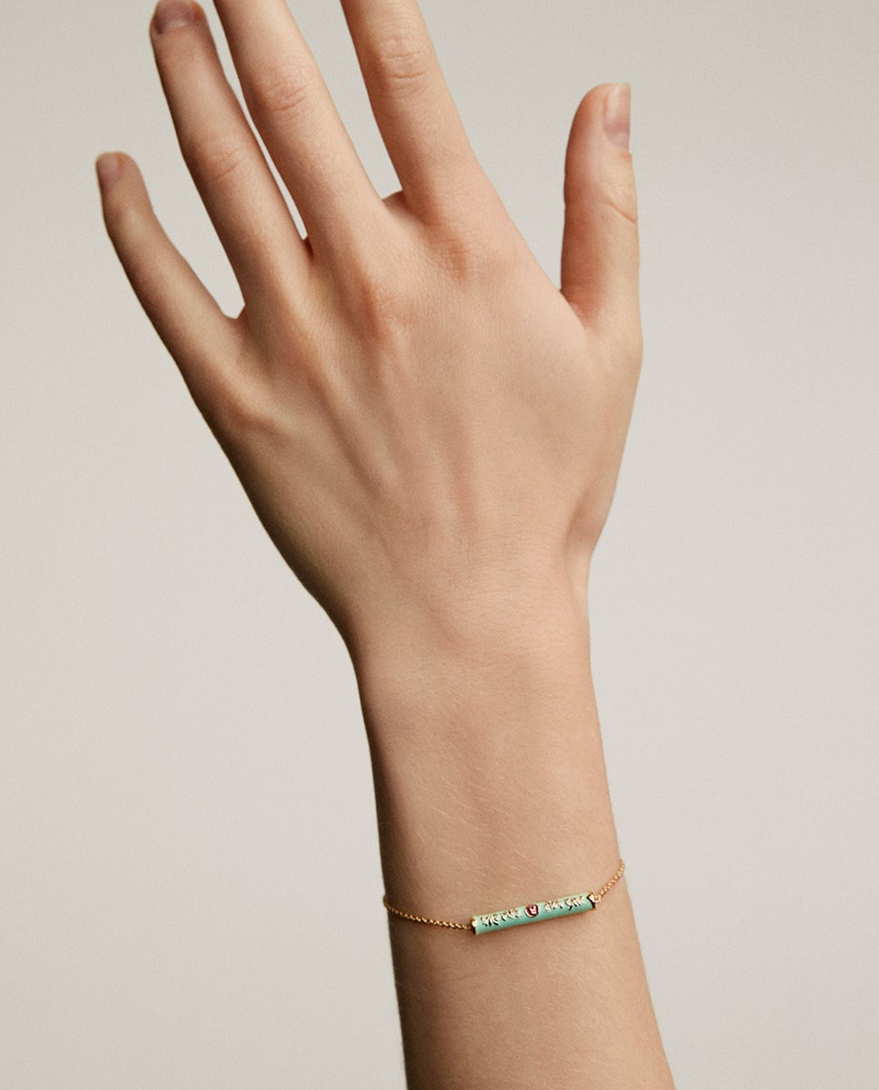 Pulseira de Prata 925 Banhada em Ouro Amarelo de 18k com Esmalte de Cores e Número Cinco Ouro-4