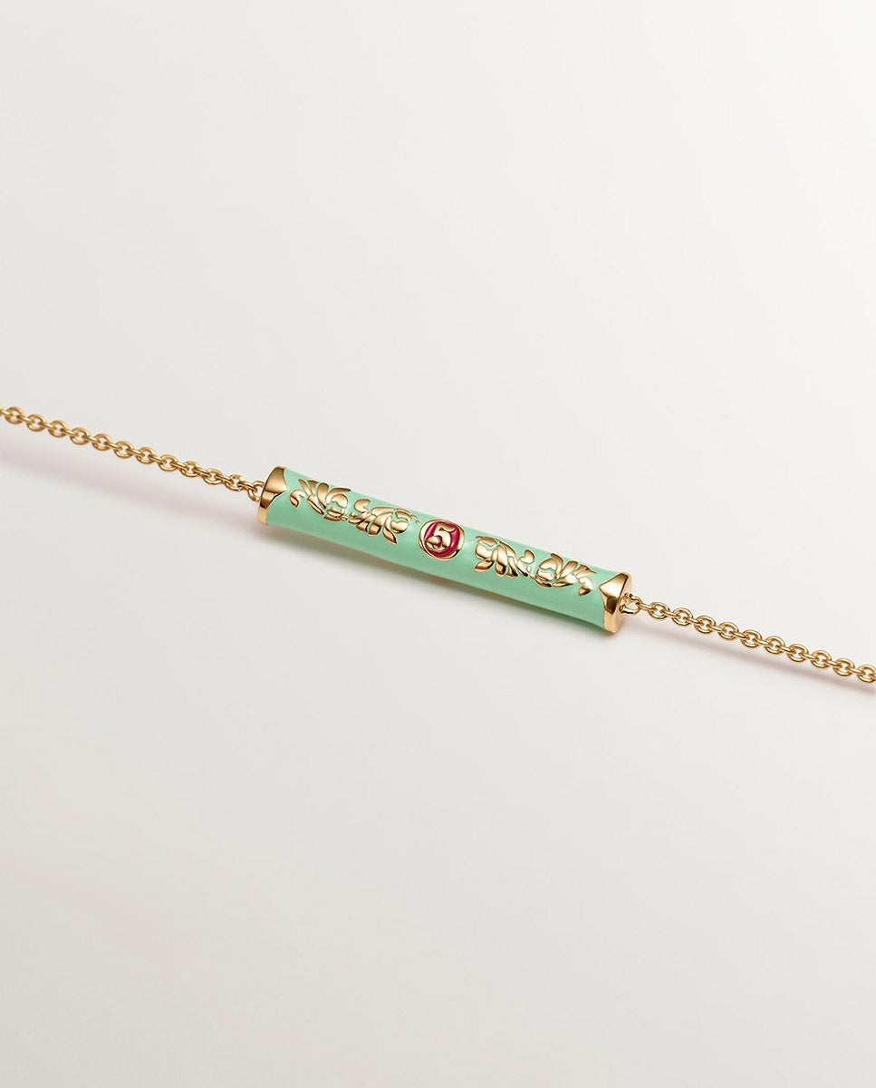 Pulseira de Prata 925 Banhada em Ouro Amarelo de 18k com Esmalte de Cores e Número Cinco Ouro-5