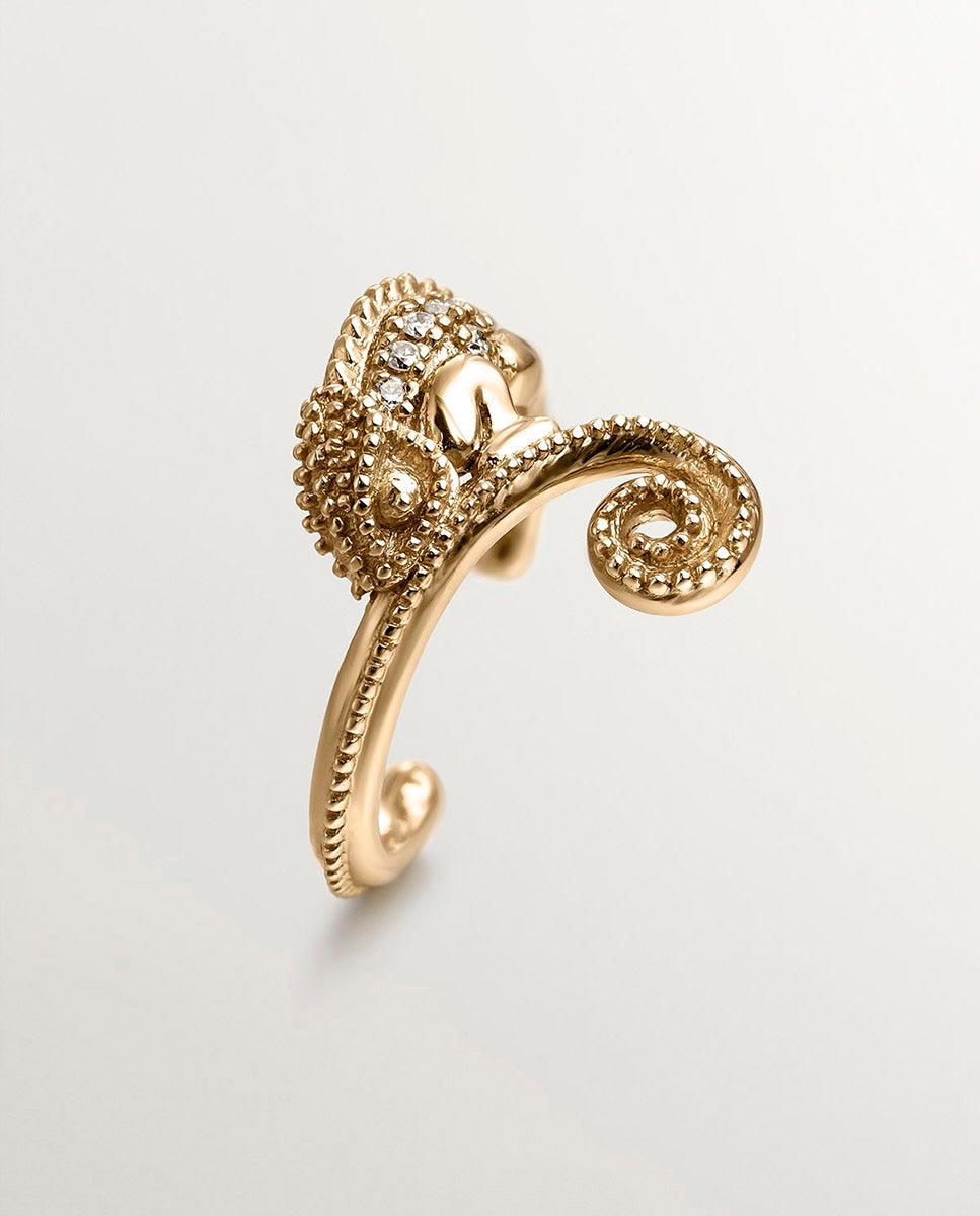 Brinco Earcuff de Ouro Amarelo 18k com Diamantes em Forma de Camaleão Branco-5