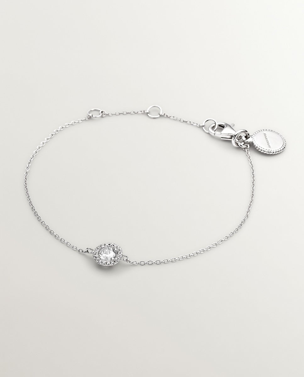Pulseira de Prata 925 com Topázio Branco e Orla de Safiras Brancas Branco-1