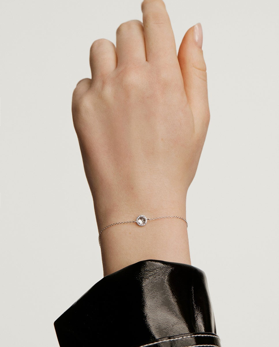 Pulseira de Prata 925 com Topázio Branco e Orla de Safiras Brancas Branco-2