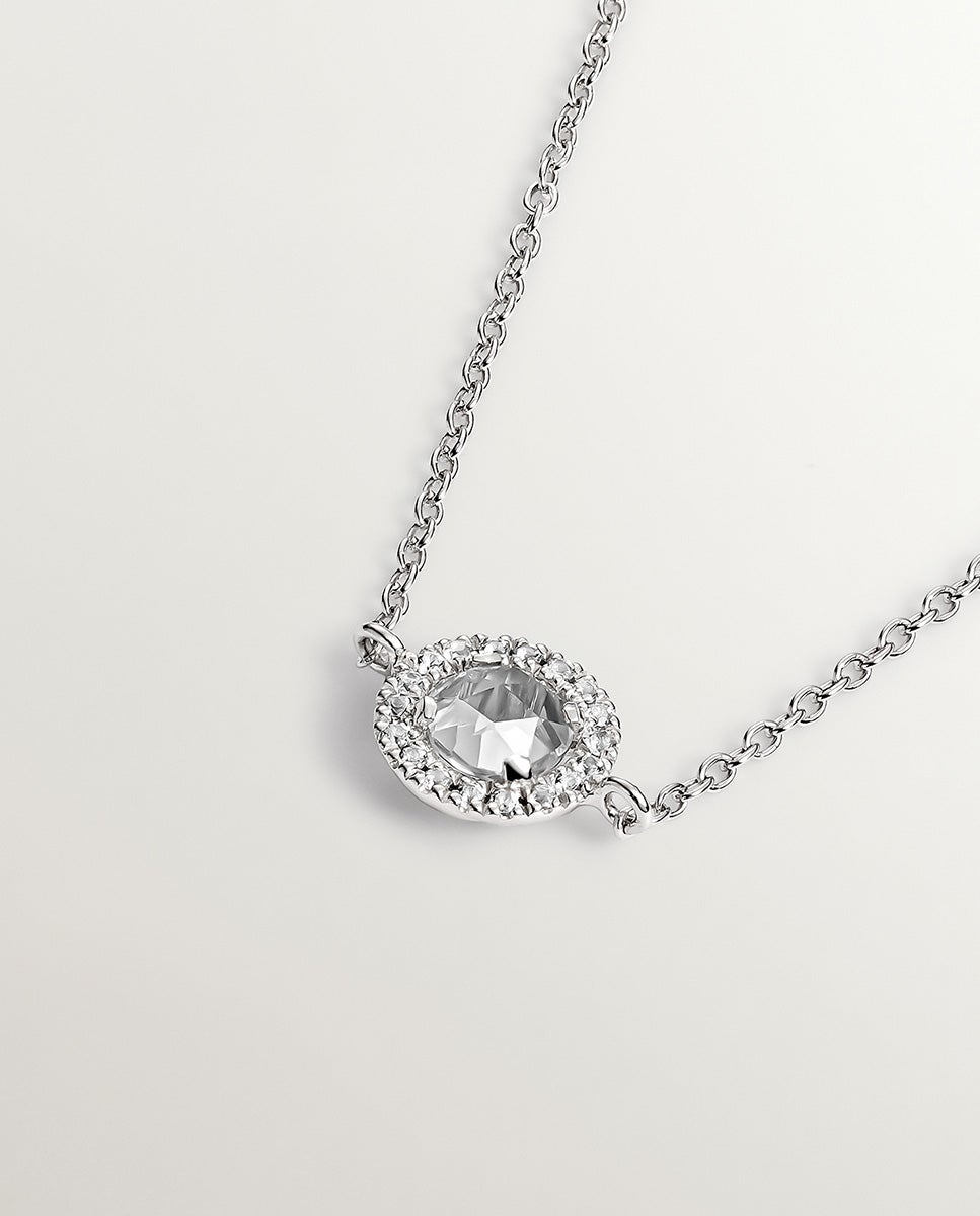 Pulseira de Prata 925 com Topázio Branco e Orla de Safiras Brancas Branco-3
